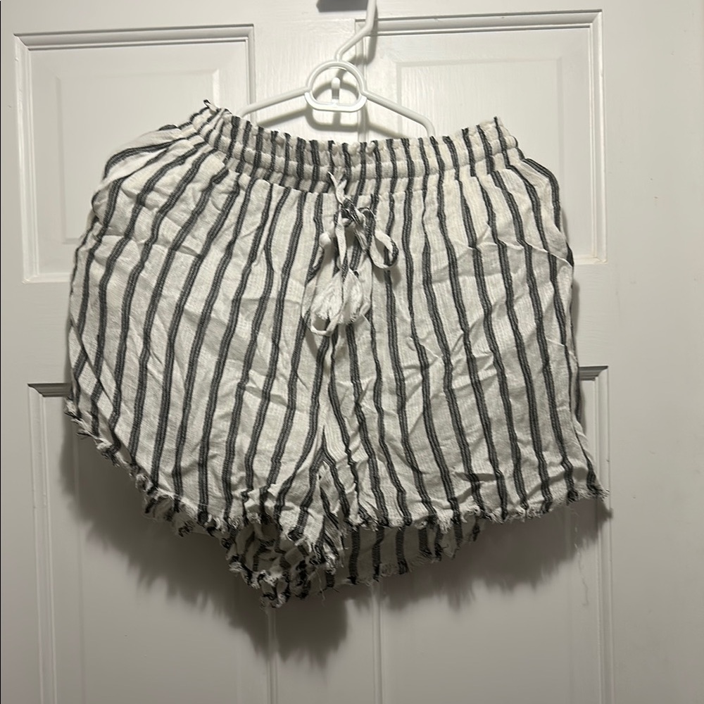 Zara High Waist Black and White Striped Shorts